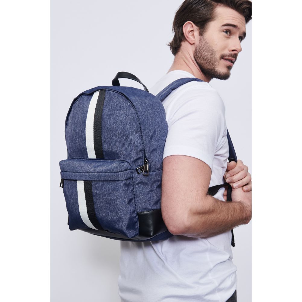 Man wearing Navy Porter & Bond Zeke Backpack 841764107211 View 1 | Navy