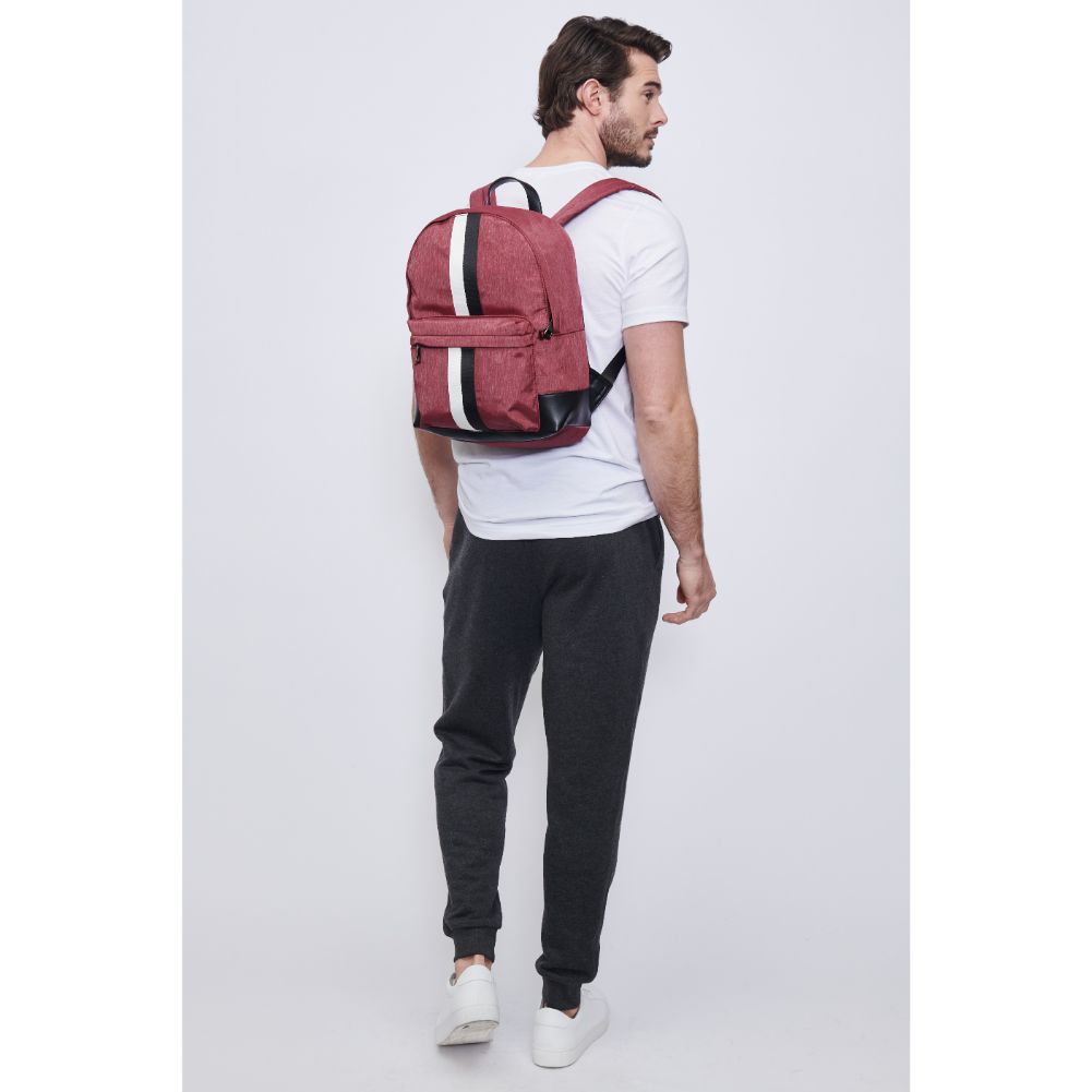 Man wearing Sangria Porter & Bond Zeke Backpack 841764107204 View 4 | Sangria