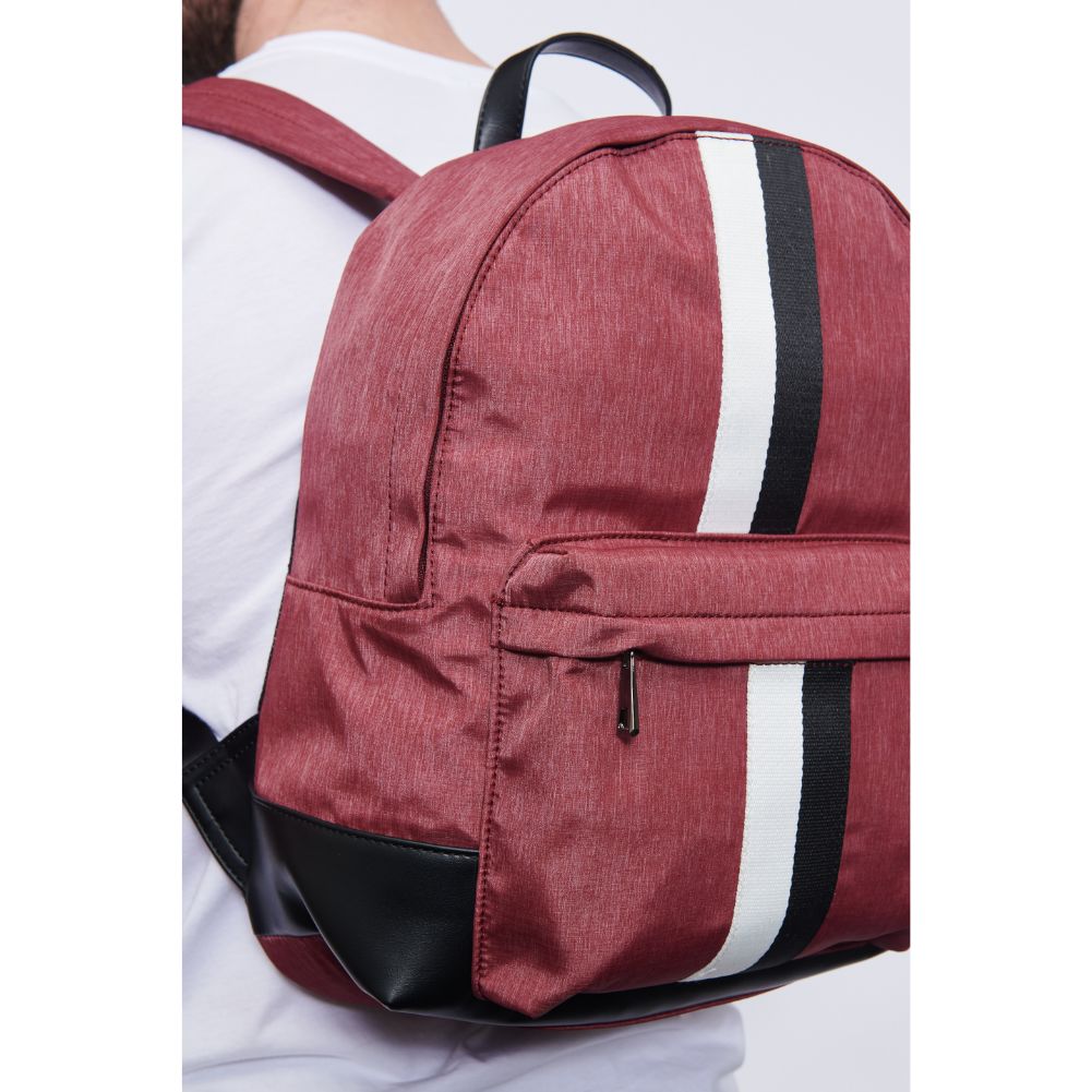 Man wearing Sangria Porter & Bond Zeke Backpack 841764107204 View 3 | Sangria