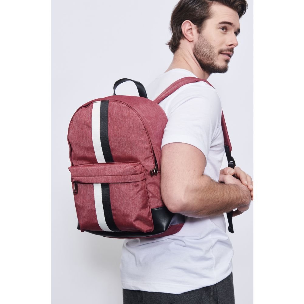 Man wearing Sangria Porter & Bond Zeke Backpack 841764107204 View 1 | Sangria