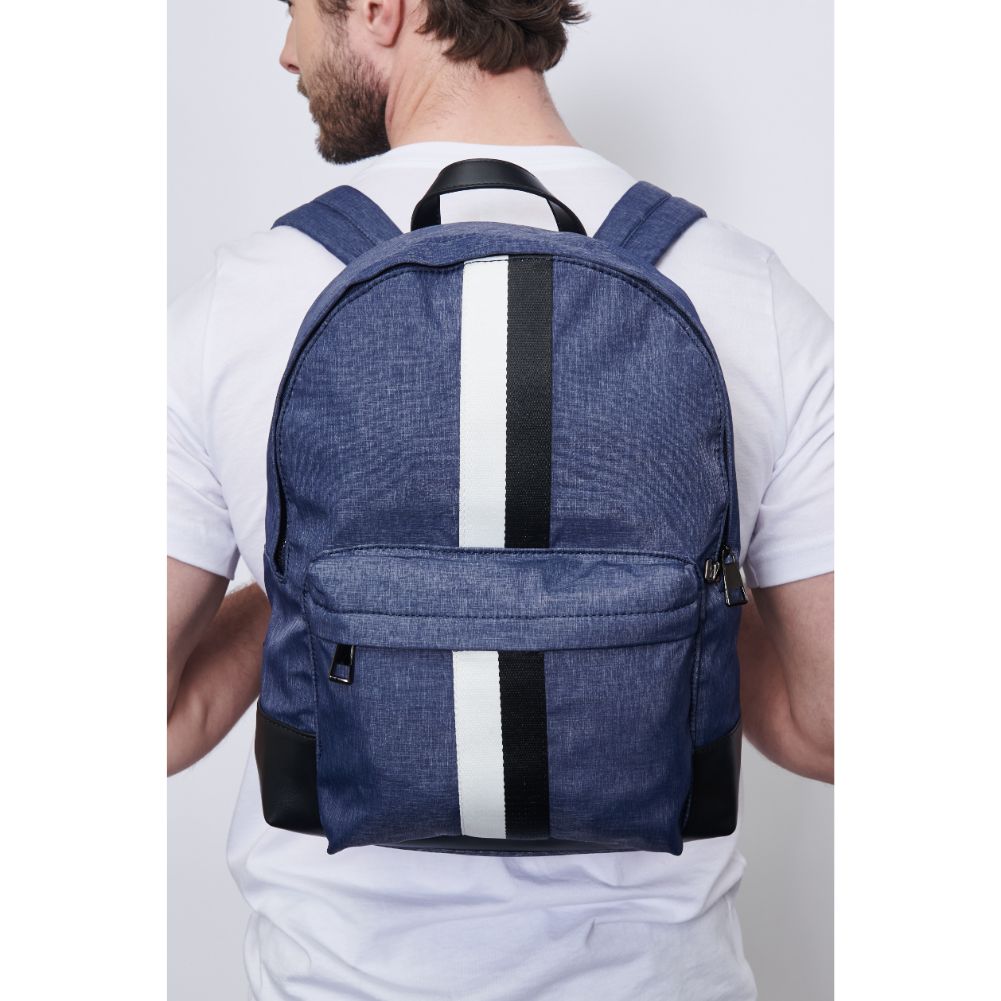 Man wearing Navy Porter & Bond Zeke Backpack 841764107211 View 2 | Navy