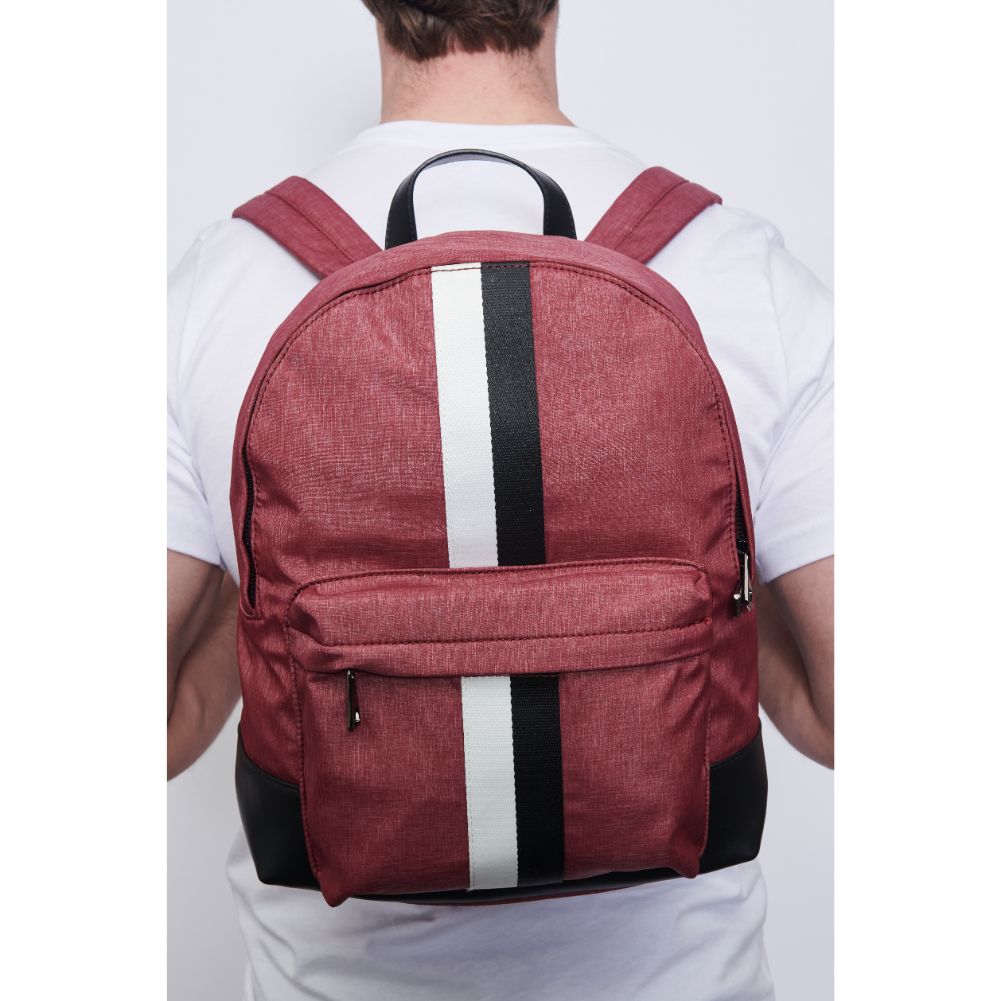 Man wearing Sangria Porter & Bond Zeke Backpack 841764107204 View 2 | Sangria